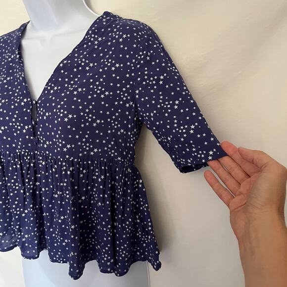 Alice & UO Peplum Womens Top Sz XS Celestial Whimsigoth Babydoll Americana Stars - Picture 3 of 11